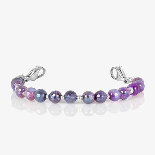 Medical ID bracelet featuring faceted purple agate and silver filled beads.