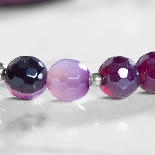 Medical ID bracelet featuring faceted purple agate and silver filled beads.
