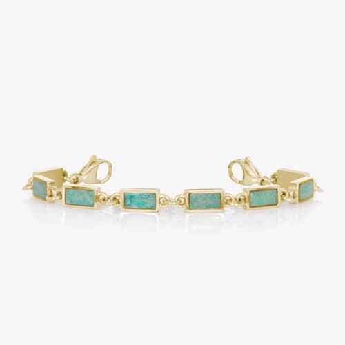 Gold tone linked medical ID bracelet featuring Amazonite stone inlays