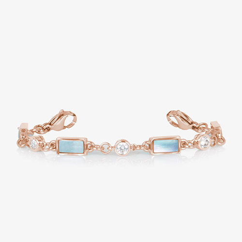 Rose gold bracelet strand featuring mother-of-pearl inlay and sparkling crystals, designed for interchangeable Lauren’s Hope medical ID tags.