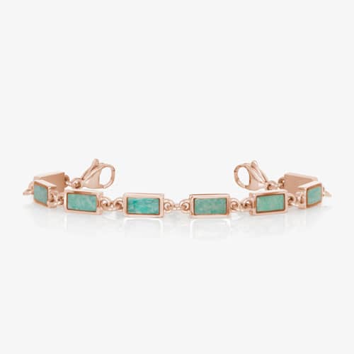Rose Gold tone linked medical ID bracelet featuring Amazonite stone inlays