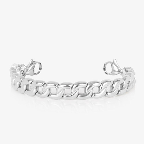 Frank interchangeable silver medical alert bracelet for men featuring a chunky curb chain design, shown without the ID tag.