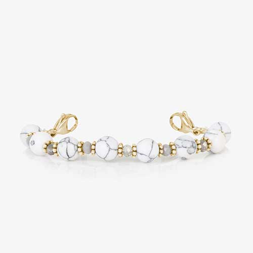 White marbled beads paired with gold tone beads, stretch medical ID bracelet