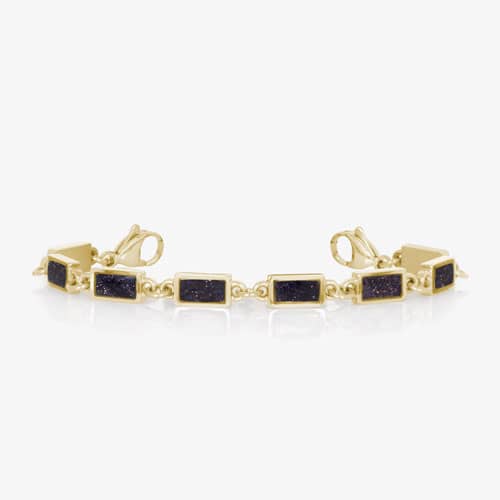 Gold-tone fashion bracelet with midnight blue glitter rectangular links, designed to pair seamlessly with interchangeable medical IDs.