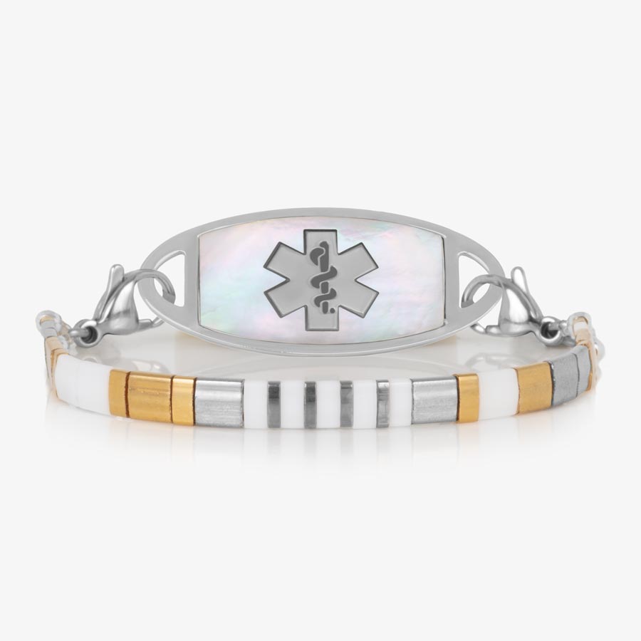 Nova Beaded Stretch Mixed Metal Medical ID Bracelet – Silver