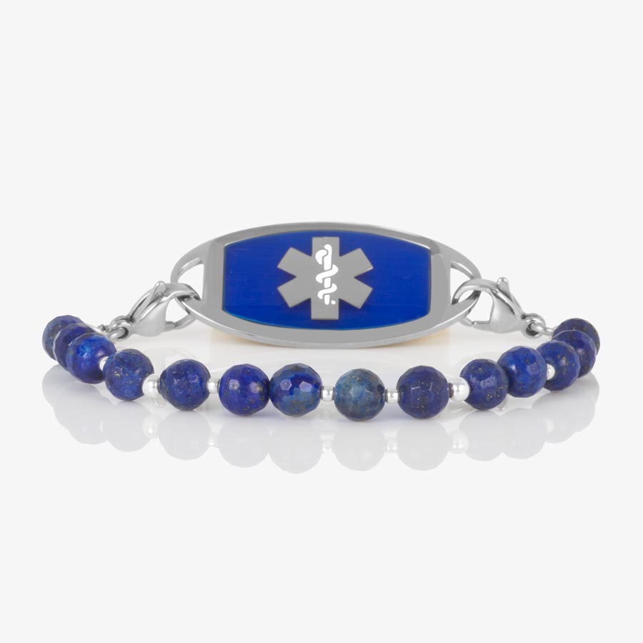 Leah Denim Beaded Stretch Medical ID Bracelet – Faceted Lapis