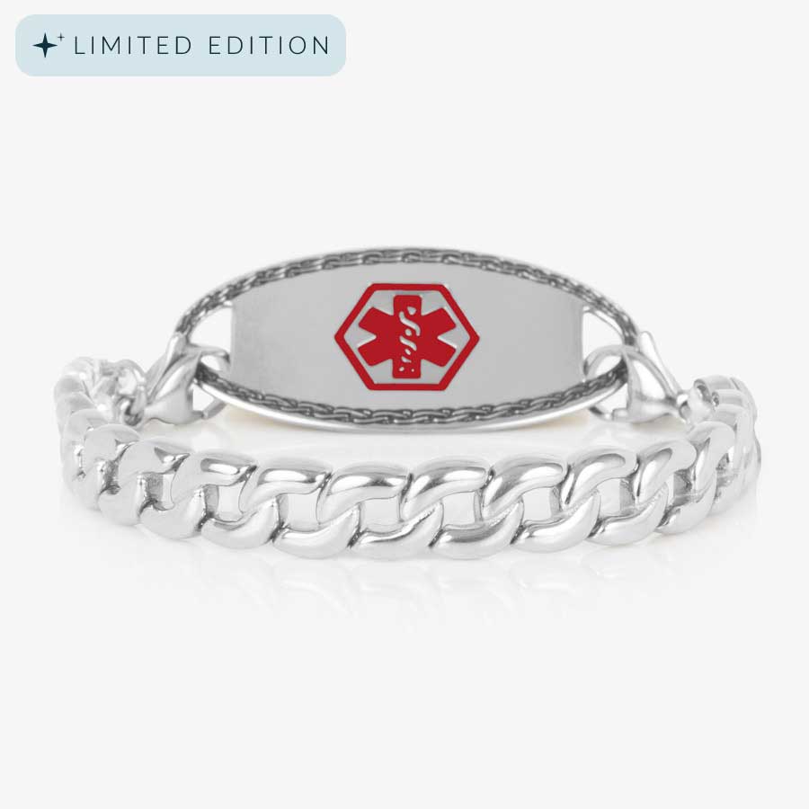 健康アクセサリー LINE WAVE Waverly Stretch Medical ID Curb Chain – Silver | Lauren's Hope