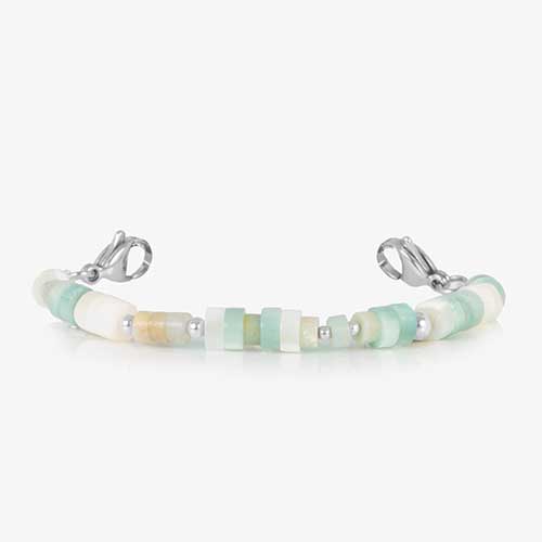 Amazonite, cream and silver beaded medical ID bracelet