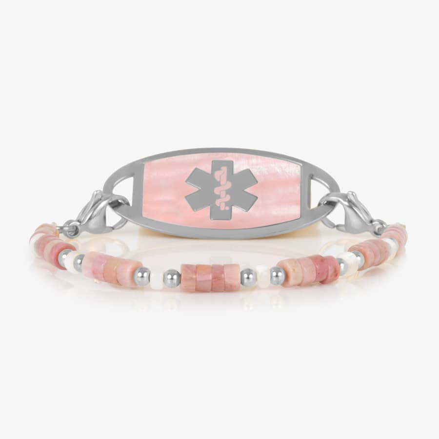 Briar Beaded Stretch Medical ID Bracelet in Pink Cream and Silver