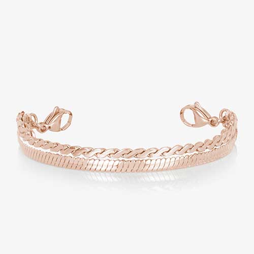Rose gold chain medical ID bracelet strand with layered links and lobster clasps for interchangeable tags.