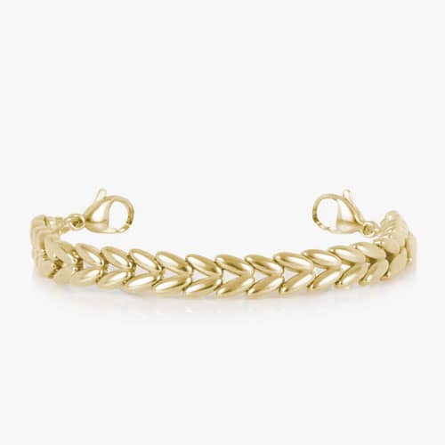 Gold-tone chevron link bracelet with lobster clasp closures, designed to pair with interchangeable medical ID tags.