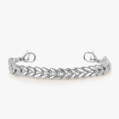 Silver tone chevron link bracelet with lobster clasps shown without an ID tag.
