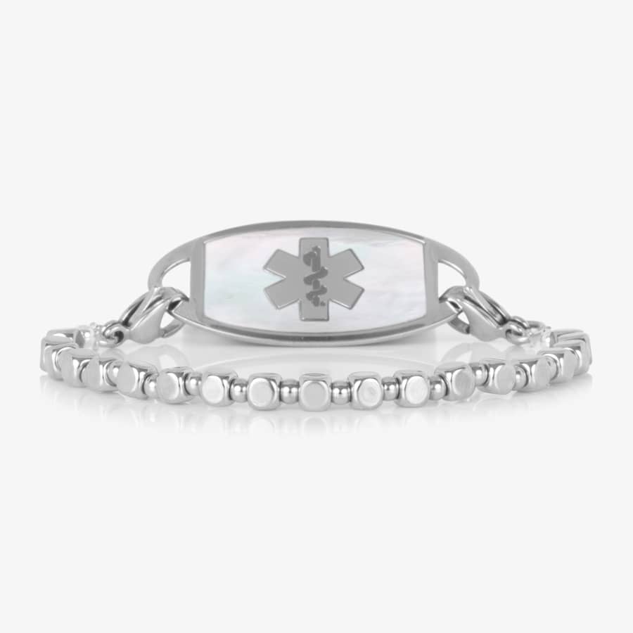 Facet Pebble Beaded Stretch Medical ID Bracelet – Silver