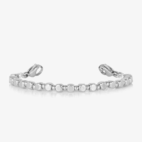 Facet Silver interchangeable bracelet featuring polished silver-tone faceted links with lobster clasps and a clean, modern design.