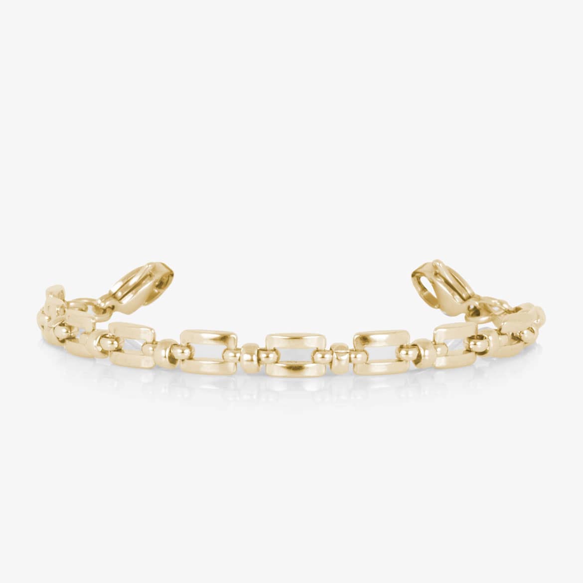 Gold Hadley link bracelet with lobster clasps on a white background.