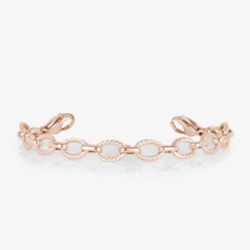 Rose gold-tone Ivy interchangeable bracelet featuring textured oval chain links and lobster clasps for customizable medical ID wear.