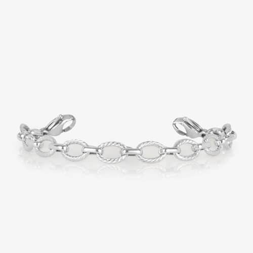 Silver-tone Ivy interchangeable bracelet featuring textured oval chain links and lobster clasps, designed for medical ID tags.