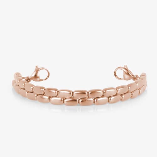 Rose gold-tone bracelet with a polished double-row rectangular link design and lobster clasps at both ends.