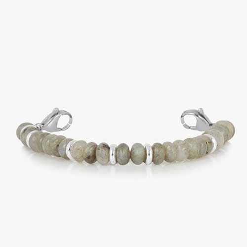 Stretch, beaded bracelet, featuring natural Labradorite stones and Silver rondelles.