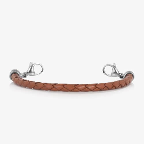 Brown braided bracelet shown without an ID tag, featuring silver-tone lobster clasps at each end.