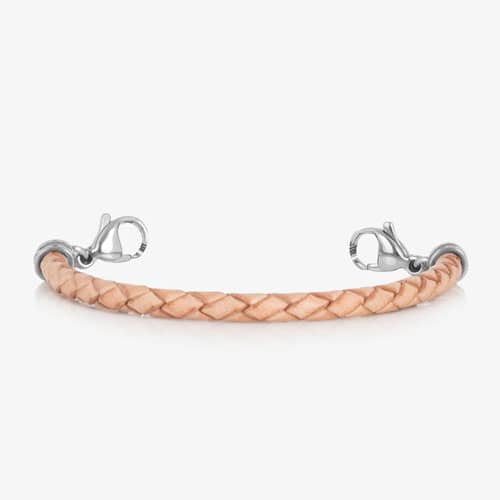 Light tan braided bracelet shown without an ID tag, featuring silver-tone lobster clasps at each end.