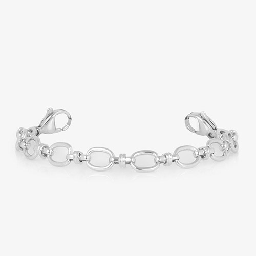 Silver-tone oval-link bracelet with lobster clasps shown without an ID tag.