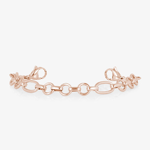 Rose gold-tone bracelet strand with alternating round and oval links and lobster clasps, shown without an ID tag.