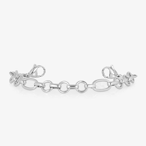  Silver-tone bracelet strand with alternating round and oval links and lobster clasps, shown without an ID tag.