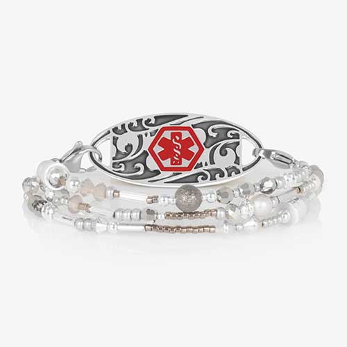 Multi strand medical alert bracelet with sterling silver beaded accents and decorative medical ID tag*