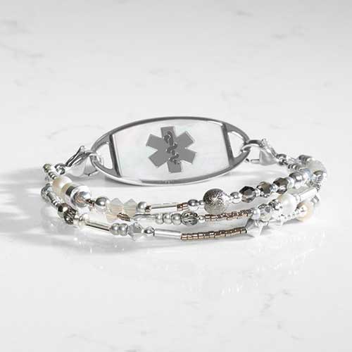 Multi strand medical alert bracelet with sterling silver beaded accents and decorative medical ID tag*