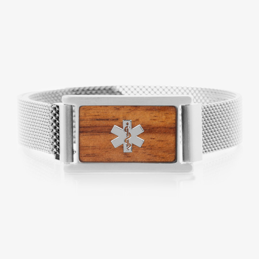 Stainless Steel Medical Alert Bracelet in Cedar and Silver