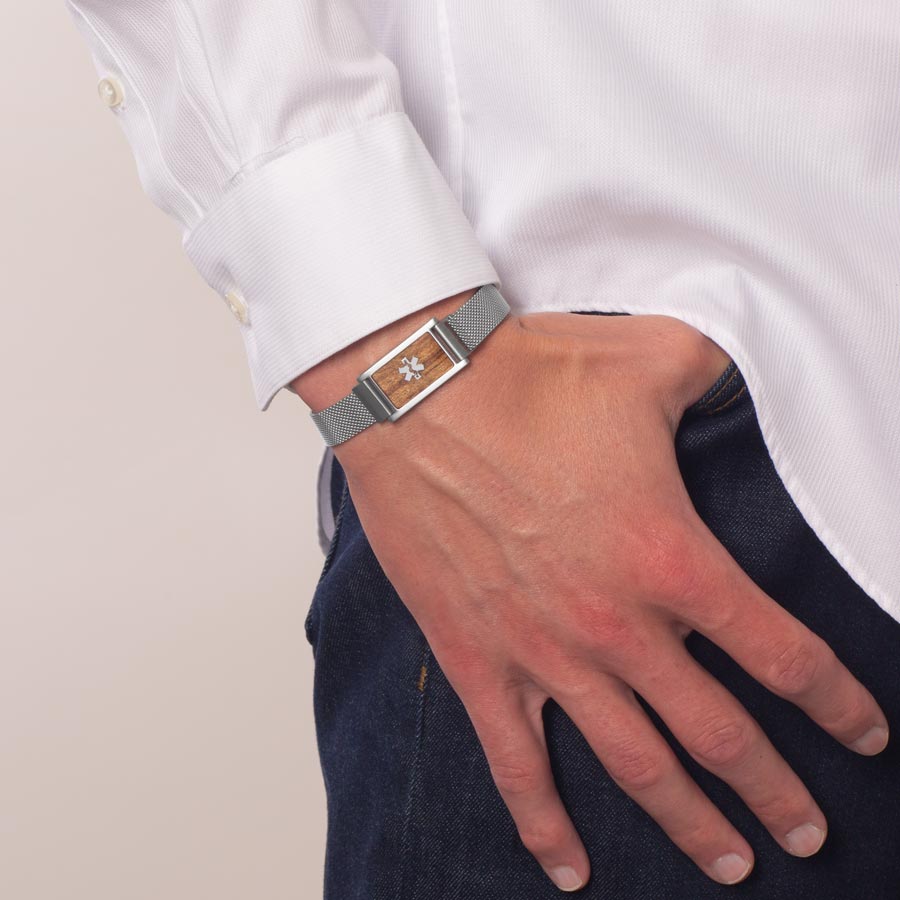 Stainless Steel Medical Alert Bracelet in Cedar and Silver
