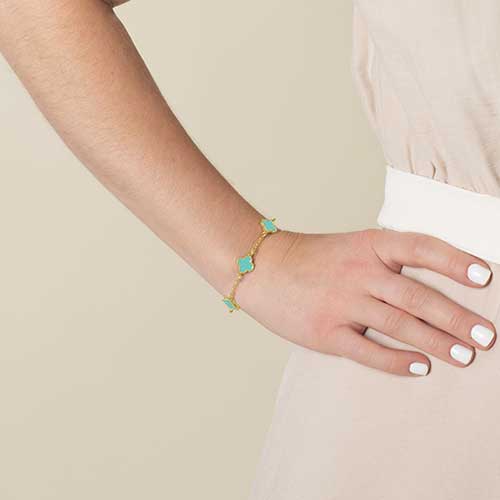Clover Medical Alert Bracelet in Turquoise and 12k Gold Plate