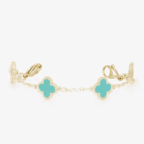 Clover Medical Alert Bracelet in Turquoise and 12k Gold Plate