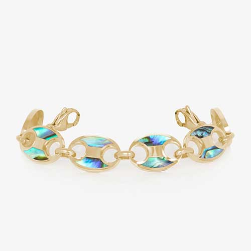 Strand-only image of gold mariner-style bracelet with abalone inlay, compatible with all Lauren’s Hope medical ID tags