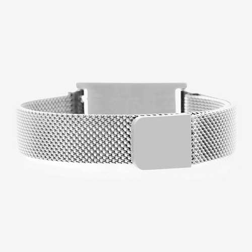 Magnetic clasp on rose gold stainless steel magnetic mesh med ID bracelet.