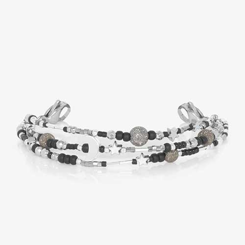 Black and silver beaded multi-strand medical ID bracelet
