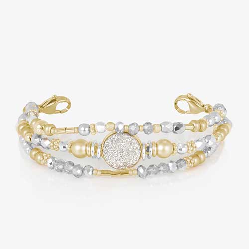 Gold and silver beaded bracelet strands without ID tag, showcasing versatile interchangeable style.