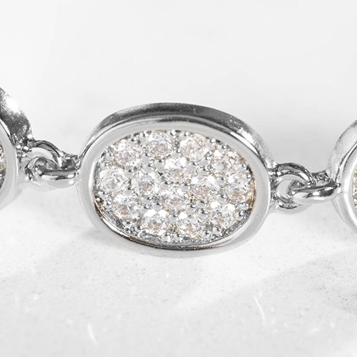 Lena Medical ID bracelet for women with crystal pave-set cubic zirconia links in rhodium and palladium plated silver, perfect for everyday wear or special occasions