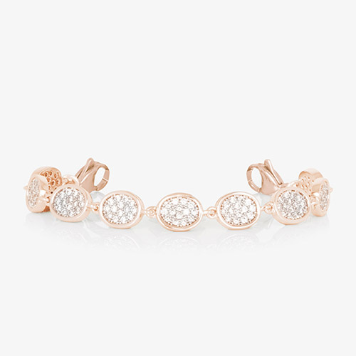 Interchangeable Lena Medical ID bracelet strand only in 14k Rose Gold Plate, featuring oval links with cubic zirconia crystals