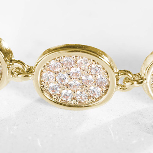Interchangeable Lena Medical ID bracelet strand only in 12k Gold Plate, featuring oval links with cubic zirconia crystals for customizable medical ID jewelry