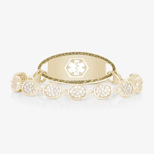 Lena Medical ID Bracelet in Crystal and 12k Gold Plate with pave-set cubic zirconia crystals, perfect for pairing with Lauren’s Hope medical ID tags