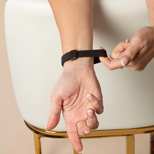 Sleek Urban Stretch Medical Alert Bracelet in Black and Silver, designed for easy on-and-off wear with a durable stretch band