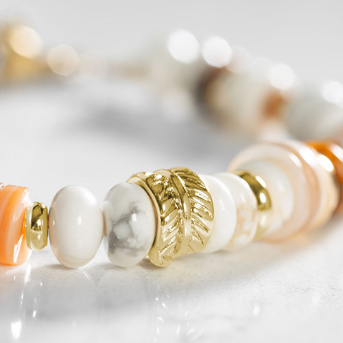 Beachy Shelly Stretch Beaded Medical Alert Bracelet, featuring gold accents and a smooth bead design, perfect for interchangeable medical ID tags