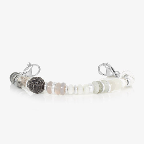 Chic Donna Stretch Beaded Medical Alert Bracelet with a combination of agate and mother of pearl beads, perfect for pairing with Lauren’s Hope medical ID tags