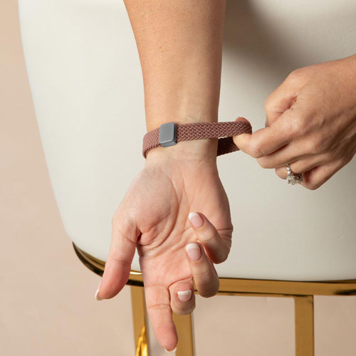 Sleek Urban Stretch Medical Alert Bracelet in Rosewood and Silver, designed for easy on-and-off wear with a durable stretch band