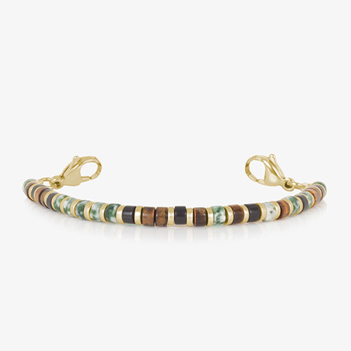 Women's beaded medical ID strand in warm earth tones with gold hardware, shown without ID tag – part of the Ember bracelet from Lauren’s Hope.