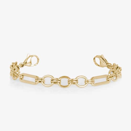 Classic Gold tone chain in alternating link sizes and shapes which attaches to a tag using the 2 lobster clasps.