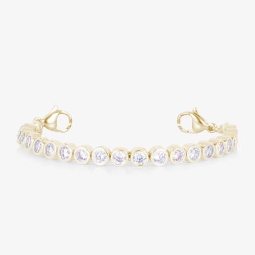 Stella Gold interchangeable bracelet featuring a row of sparkling clear stones in polished gold-tone bezel settings with lobster clasps.