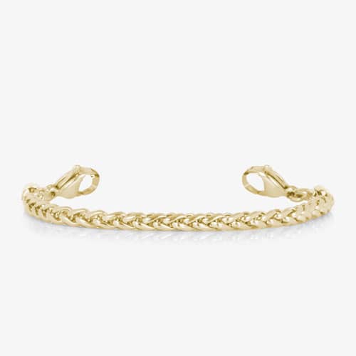 Gold-tone wheat chain bracelet with polished woven links and lobster clasp closures.